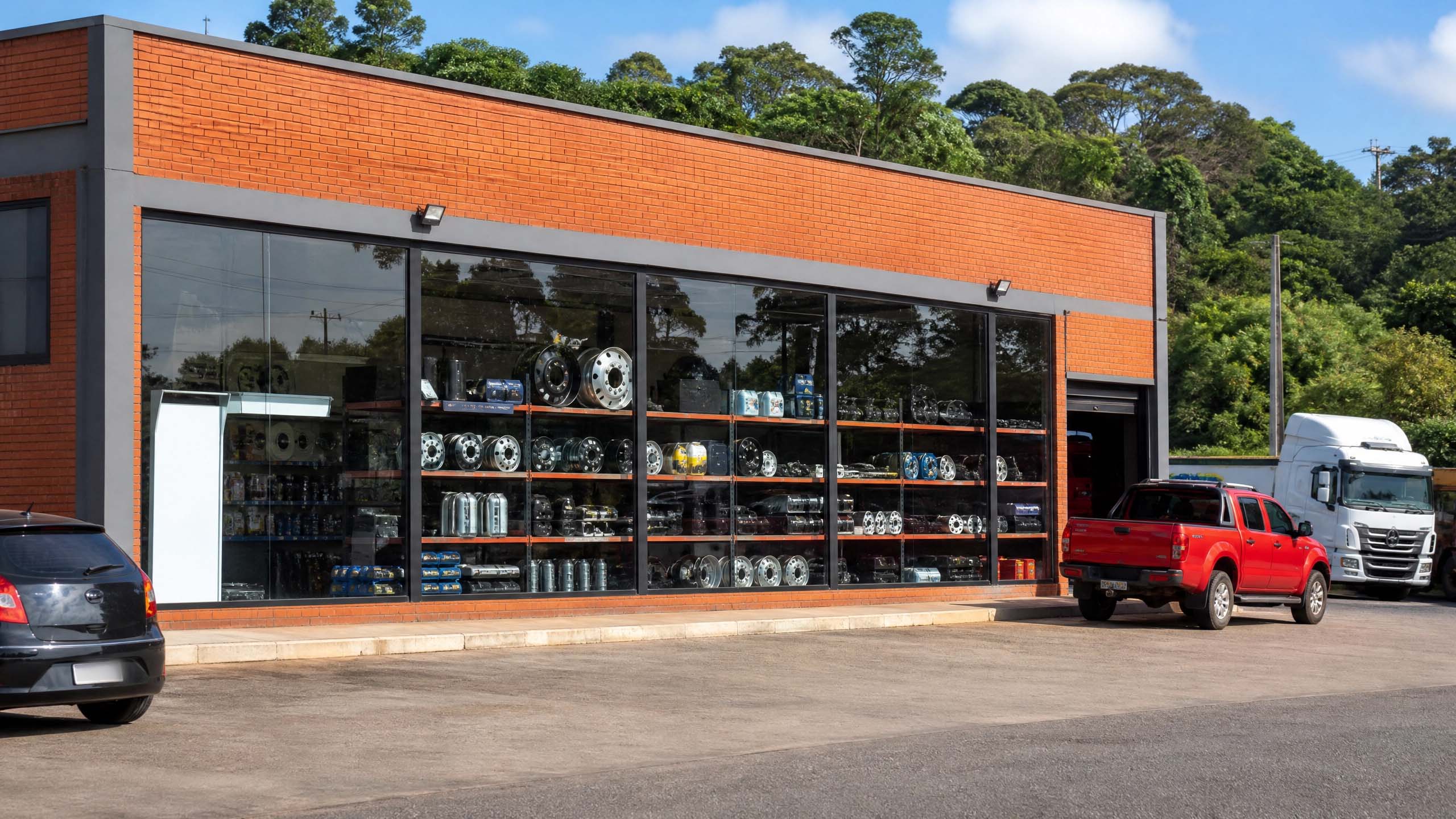 Fachada da loja de autopeças para linha pesada em Capivari, São Paulo